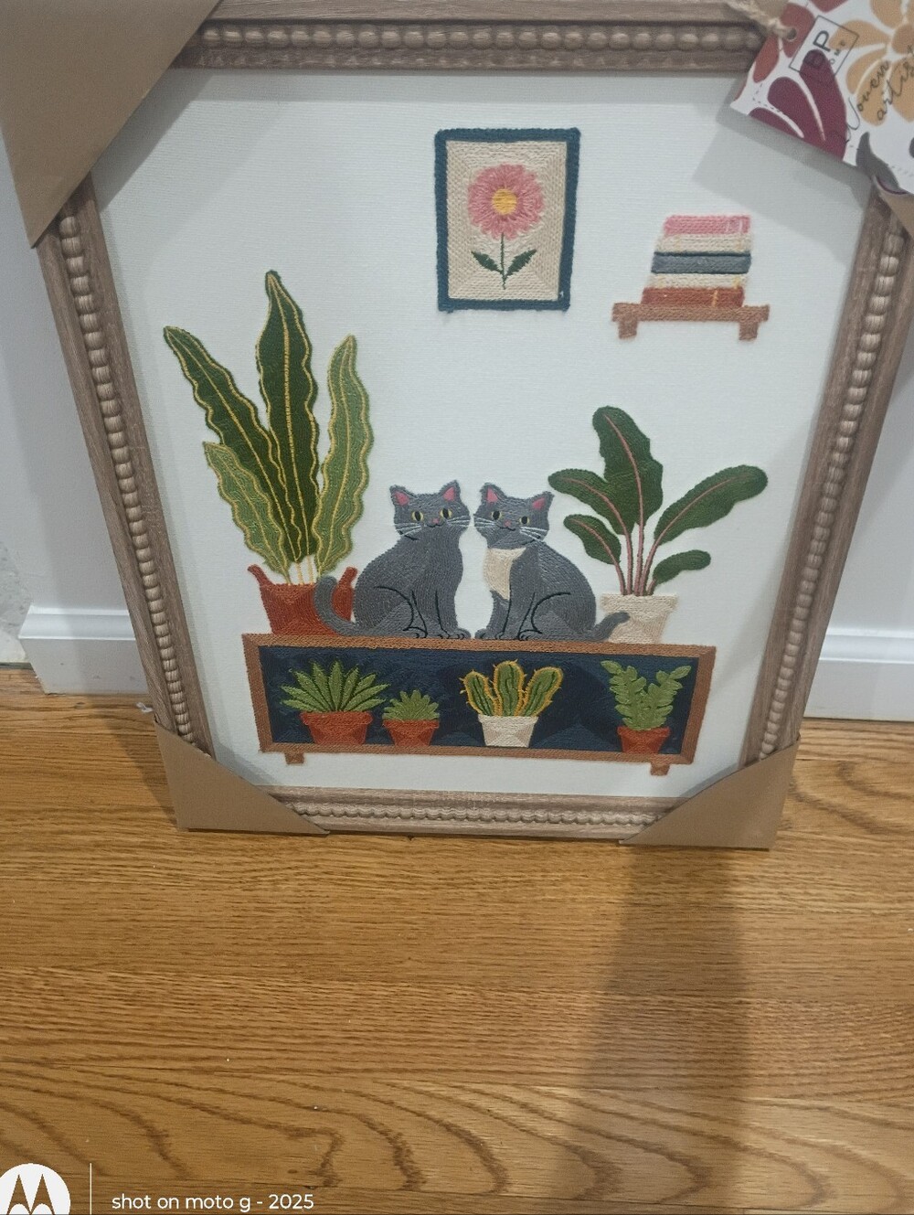 BP Home Embroidered Woven Cats Window Plants Books Wall Art